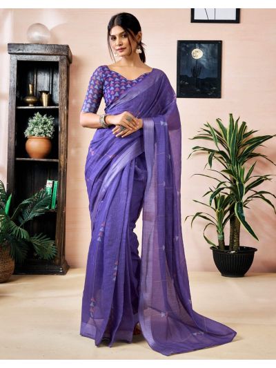 Royal Blue Embroidered Instant Saree