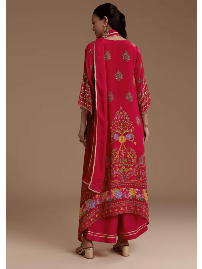 Powder Chanderi Printed Anarkali Suit With Resham Work